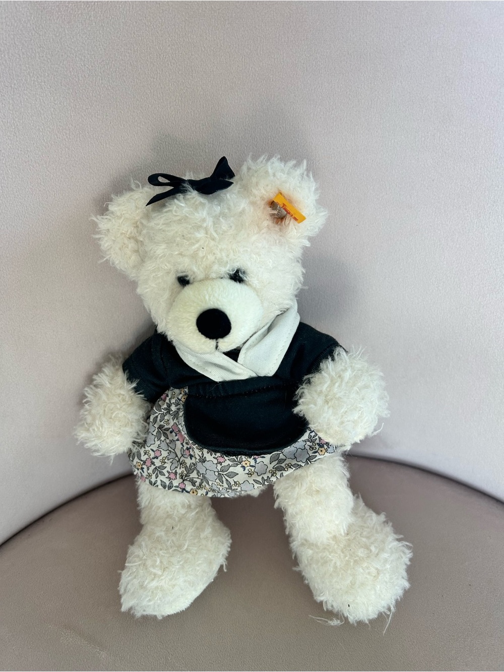 Steiff White Plush Teddy Bear in Black Outfit special edition Barcelona